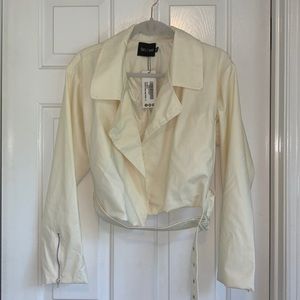 Off white boohoo leather jacket